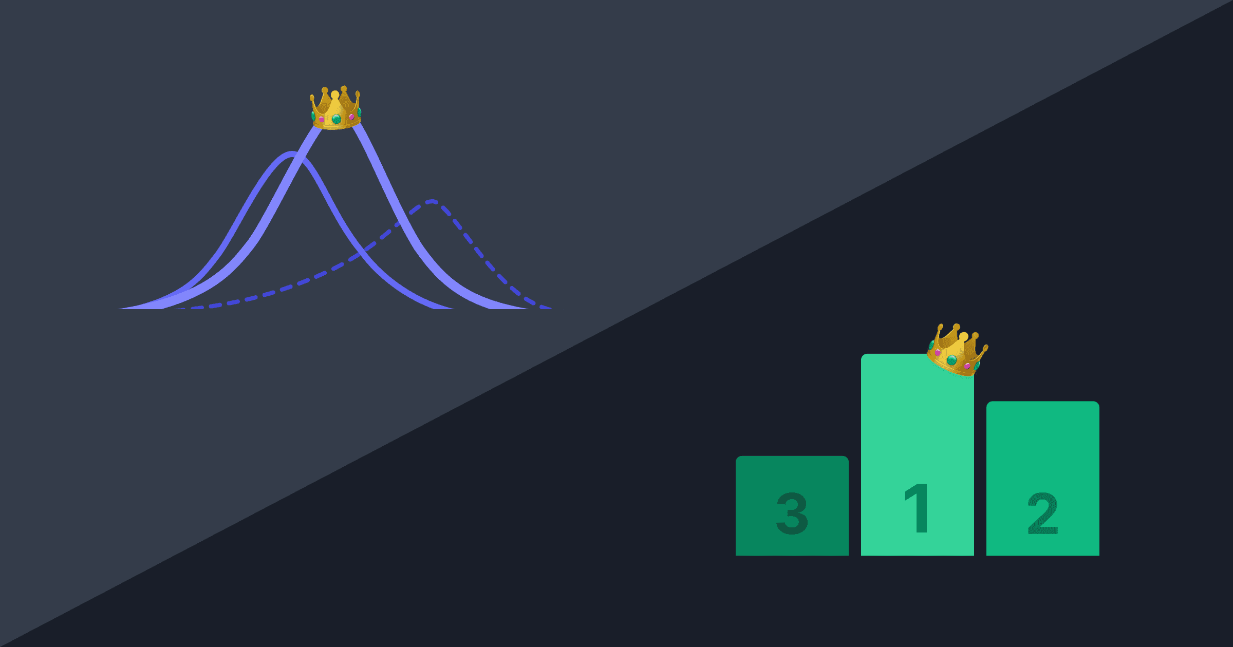 Imagem de fundo cinza com representações gráficas das abordagens Bayesiana e frequentista.