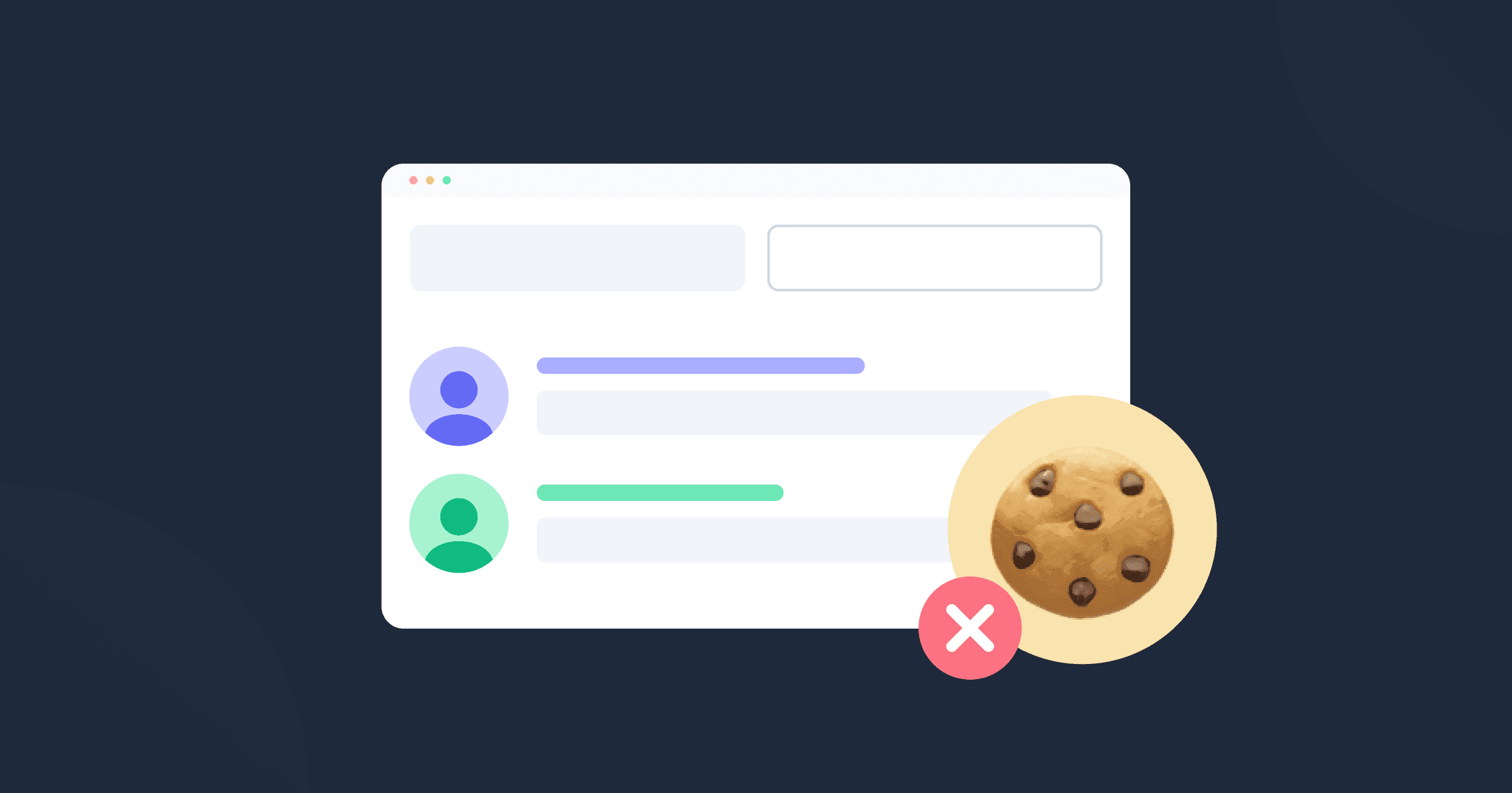 Two anonymous users and a cookie behind a red cross mark